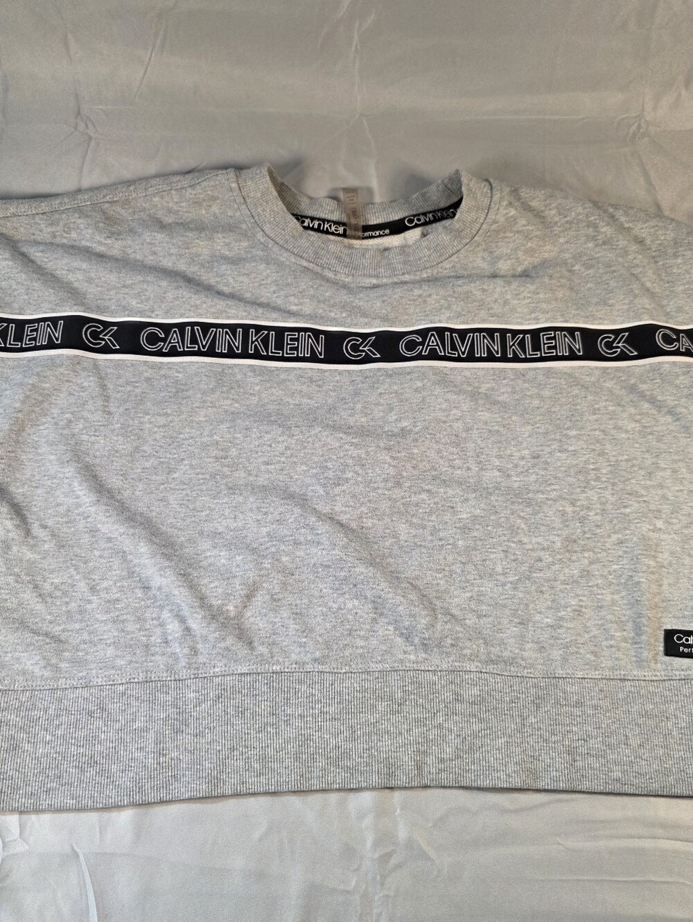 Calvin Klein Performance Light Gray Crewneck with Black Logo Tape